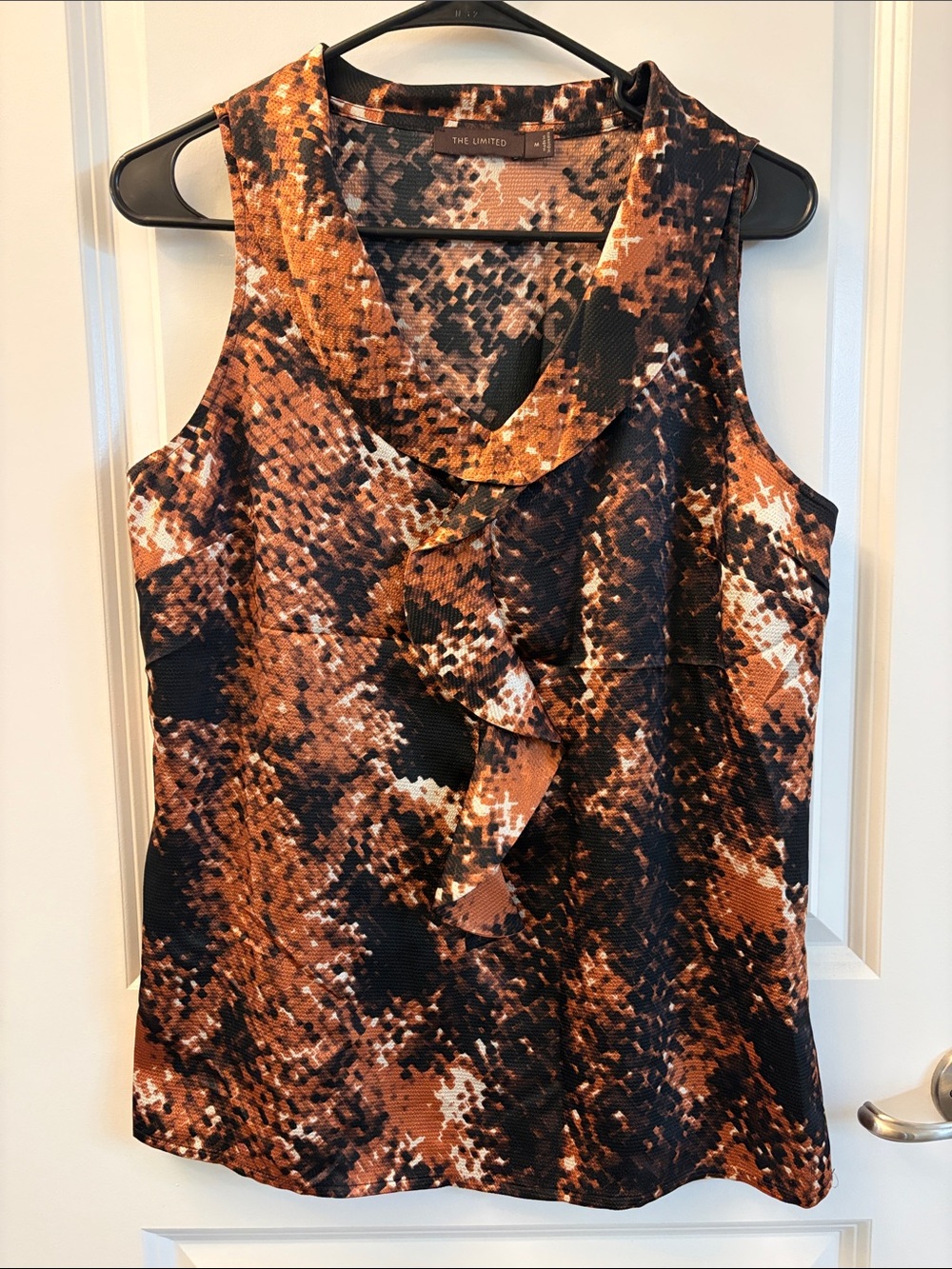The Limited Brown & Black Snake-Print Ruffle V-Neck Camisole
